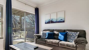 Smart TV, fireplace, foosball