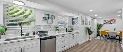 Fridge, microwave, dishwasher