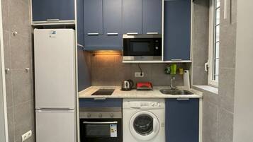 Frigorífico, microondas, horno y placa de cocina