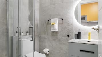 Ducha, secador de pelo y toallas