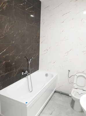 Hair dryer, towels, toilet paper