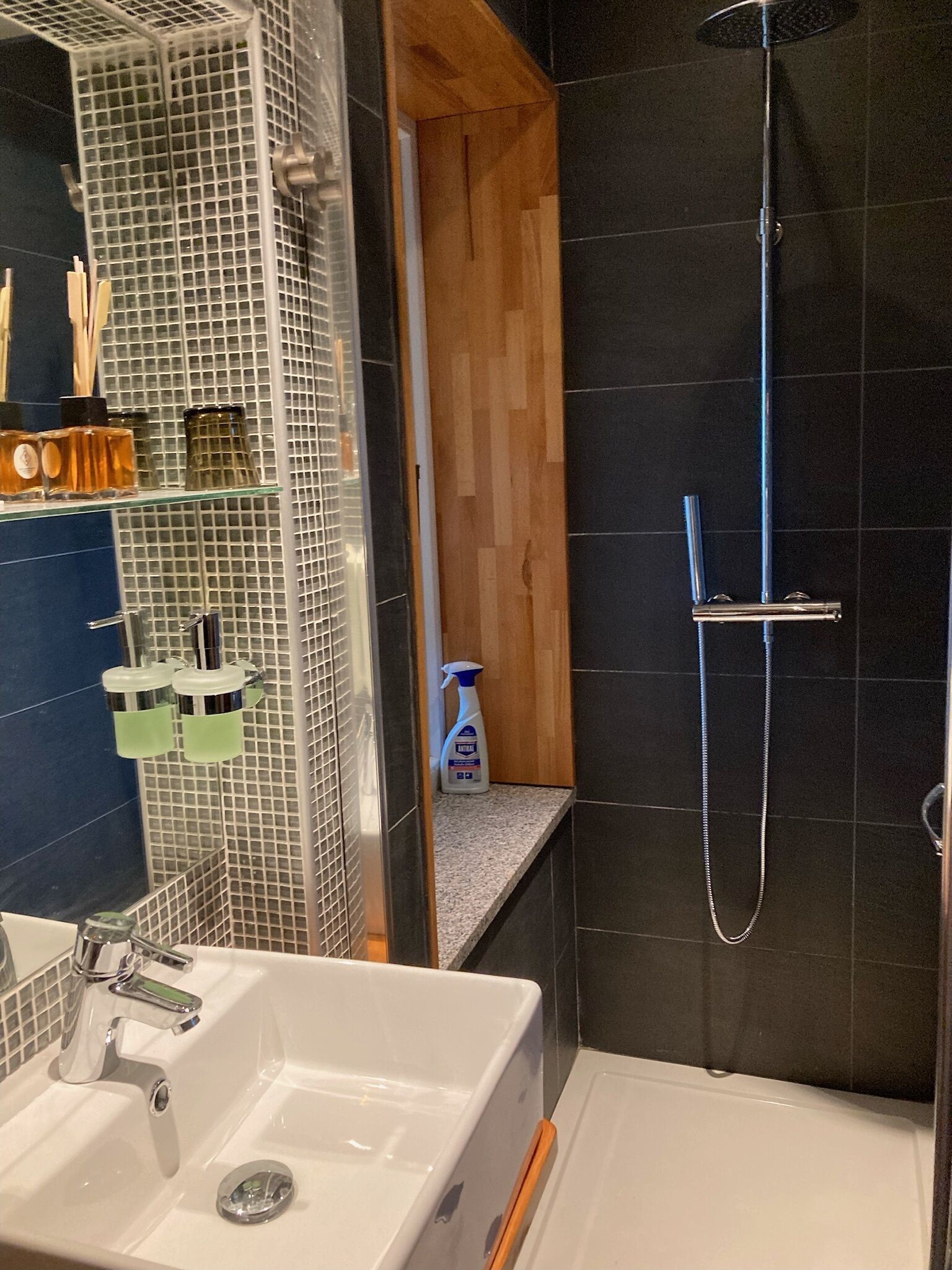 Shower, hair dryer, bathrobes, slippers