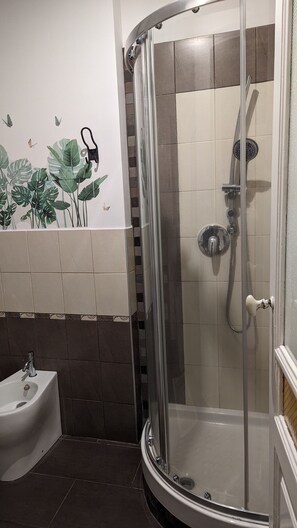 Douche, séchoir à cheveux, bidet, serviettes fournies