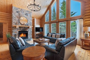 Una televisión, una chimenea