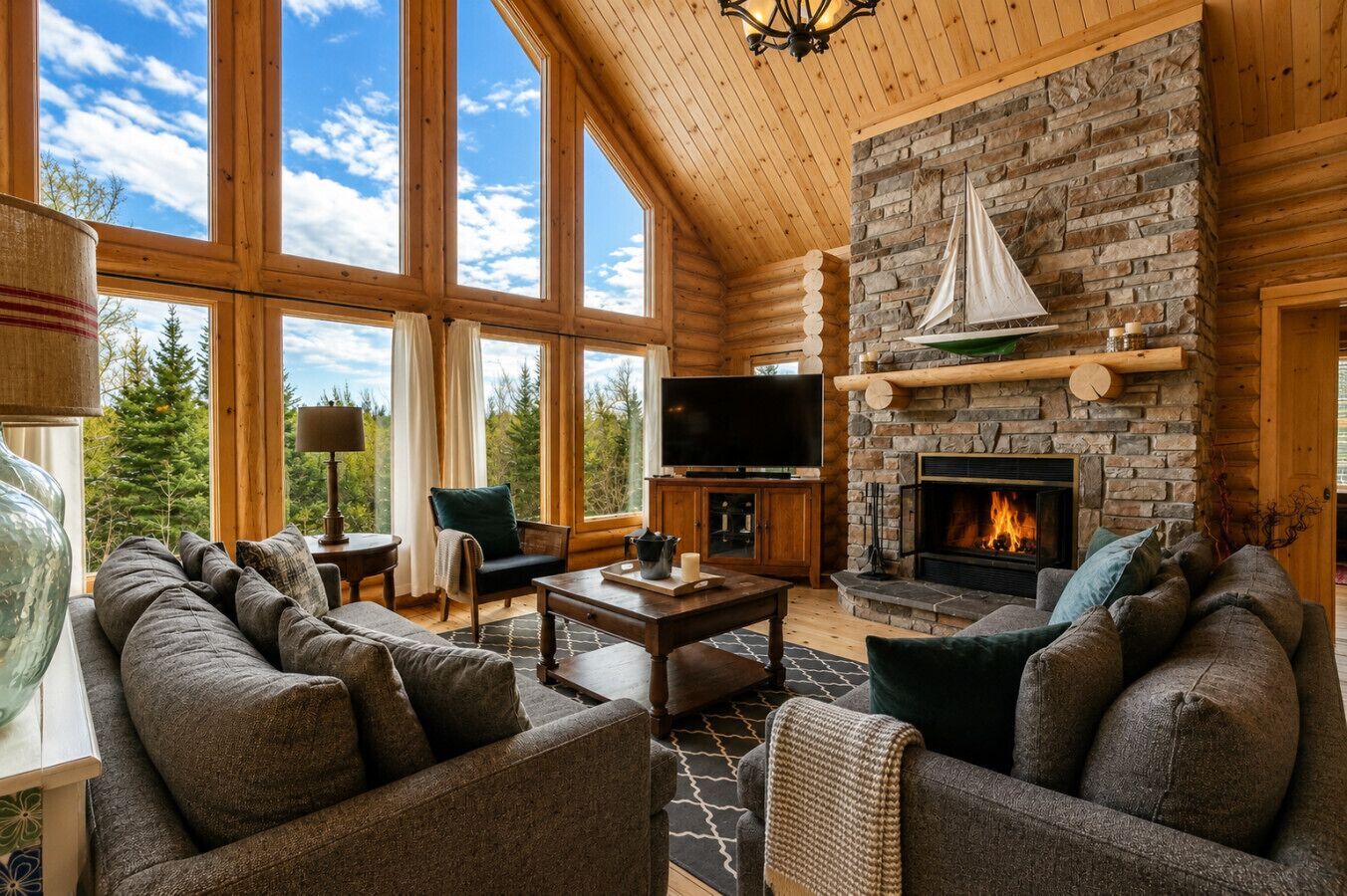 TV, fireplace