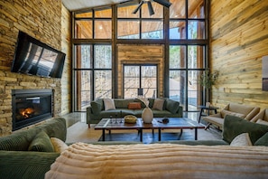 Smart TV, fireplace, video games, foosball