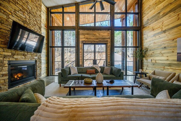 Smart TV, fireplace, video games, table football