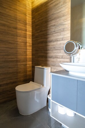 Regadera, secadora de cabello, toallas, jabón