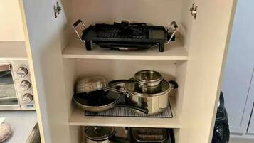 Fridge, microwave, coffee/tea maker, electric kettle