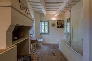 Bathtub, hair dryer, bidet