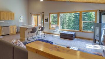 TV, perapian, dan buku