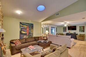 Fireplace, books - Pet-friendly Port Orange Home w/ Private Pool! (Port Orange)