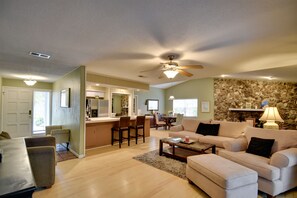 Fireplace, books - Pet-friendly Port Orange Home w/ Private Pool! (Port Orange)