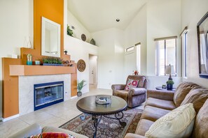 Fireplace, books
