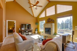 Fireplace, video game console, DVD player, books - Canal-front Bend Vacation Rental w/ Hot Tub! (Bend)