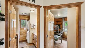 2 bedrooms, desk, laptop workspace, iron/ironing board