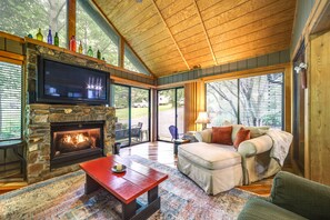 Living area - Tranquil Creekside Candler Vacation Rental w/ Deck (Candler)