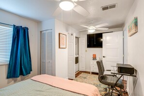 2 bedrooms, laptop workspace, iron/ironing board, free cots/infant beds