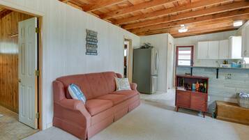 TV, fireplace, books