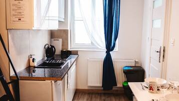 Fridge, oven, cookware/dishes/utensils