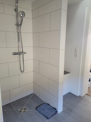 Dusche, Haartrockner, Handtücher, Seife