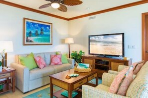 Smart TV, DVD player, books, music library