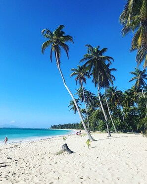 En la playa y toallas de playa 