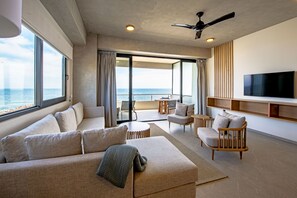 Deluxe Condo, 2 Bedrooms, Beach View 506 | Living area | 60-inch flat-screen TV with digital channels - Ancora Punta Mita (Punta de Mita)
