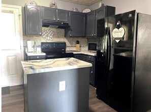 Fridge, microwave, oven, stovetop - Peaceful Haven Near Downtown and Coastal Music Pavilion  (Raleigh)
