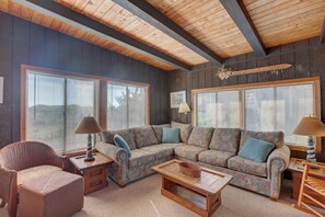 Smart TV, fireplace, DVD player, books