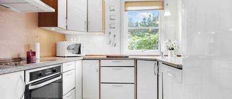 Fridge, oven, dishwasher, coffee/tea maker