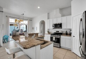 Fridge, microwave, oven, stovetop - The Desert Gem Pool Spa Gated Private Home (Desert Hot Springs)