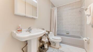 Une salle de bain avec un lavabo, des toilettes et une baignoire.