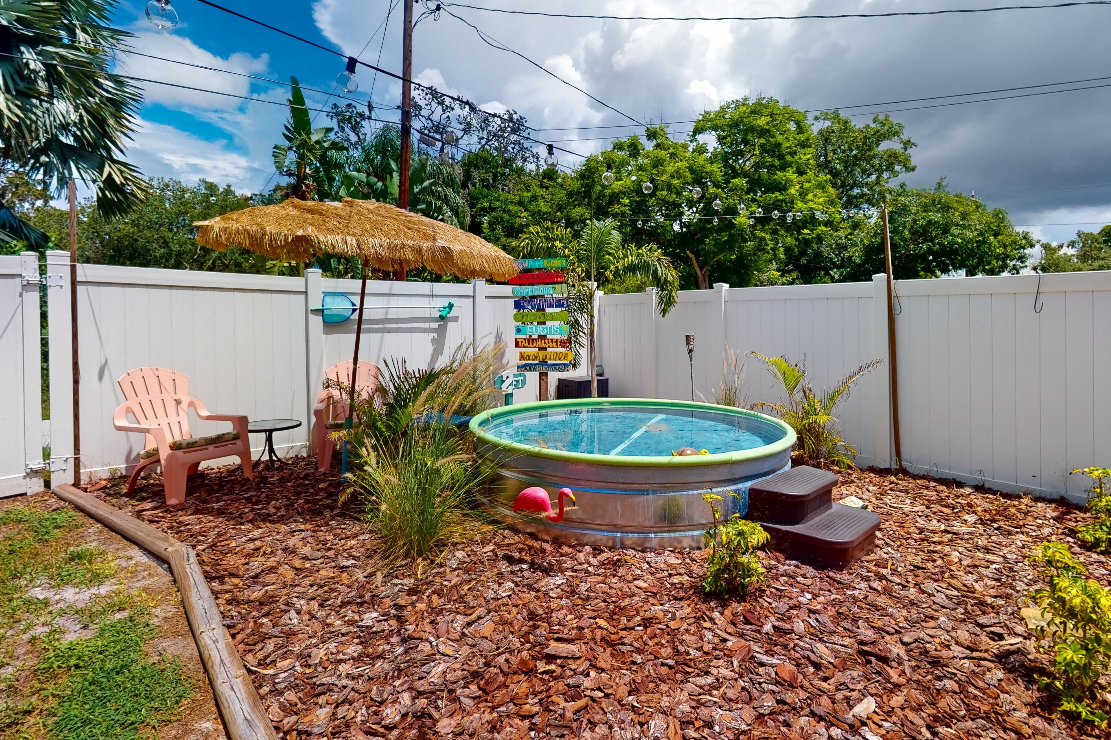 Charming tiny home with stock tank pool, grill, & central AC - close to beach