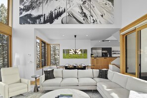 Fernseher, Kamin, Bücher, Arbeitsbereiche