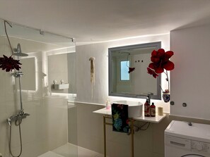 Suihku, hiustenkuivaaja, pyyhkeet