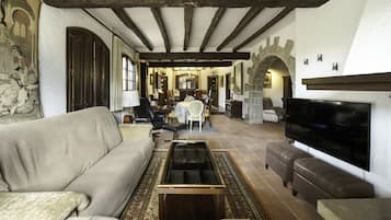 Fernseher, Kamin, Tischtennisplatte, Stereoanlage