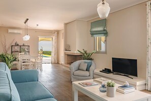 Télévision, cheminée, livres