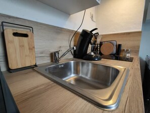 Frigorífico, microondas, horno y placa de cocina