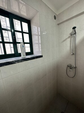 Regadera, secadora de cabello, bidet, toallas 