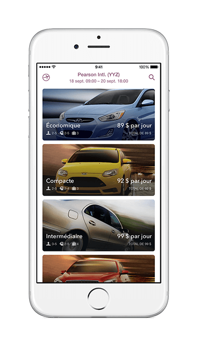 Louez une voiture depuis l’application