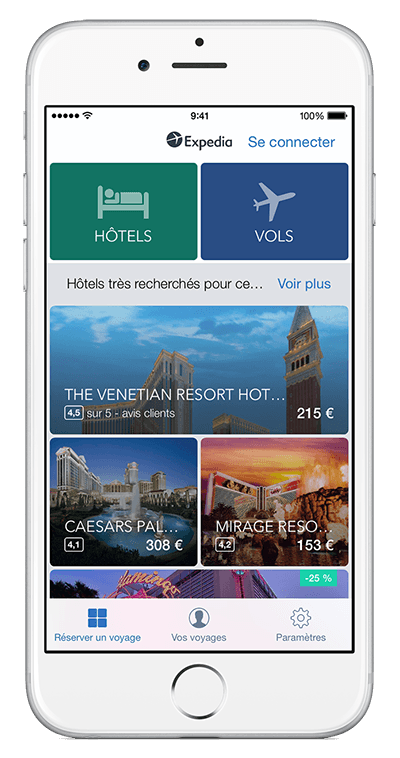 Un iPhone affichant l’appli Expedia