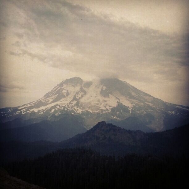 Mt. Rainier literally looms over you from the top Mt. Beljica. How one pronounces this name is unclear as it was made up from the first letters of the names of the children from two families that climbed this in 1897: Burgon, Elizabeth, Lucy, Jessie, Isabel, Clara, and Alex.

Oh, and this point was once used by professional fire watchers.