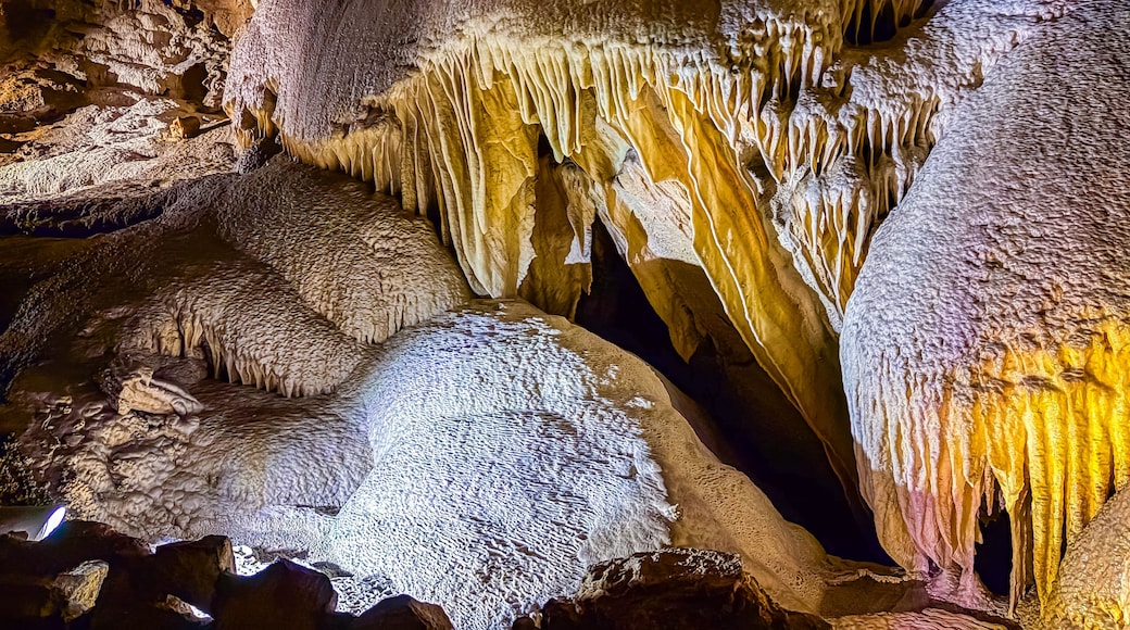 Eine Höhle mit Stalaktiten und Stalagmiten.