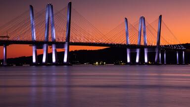 Tarrytown, NY / United States - Sept. 19, 2019: A sunset view of the Tappan Zee Bridge