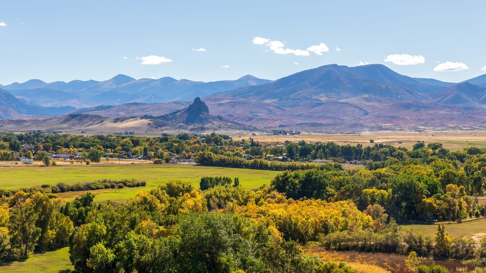 Scenic fall foliage landscape alongside the Highway of Legends National Scenic Byway, going from Walsenburg to Trinidad in Colorado