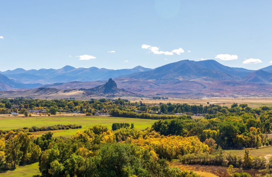 Scenic fall foliage landscape alongside the Highway of Legends National Scenic Byway, going from Walsenburg to Trinidad in Colorado