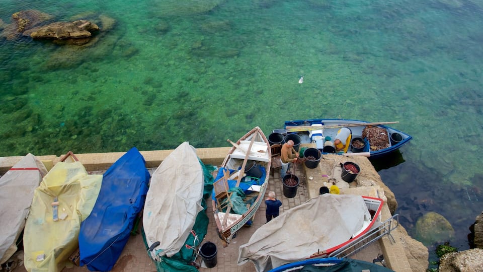 A dock with several boats and fishing gear.