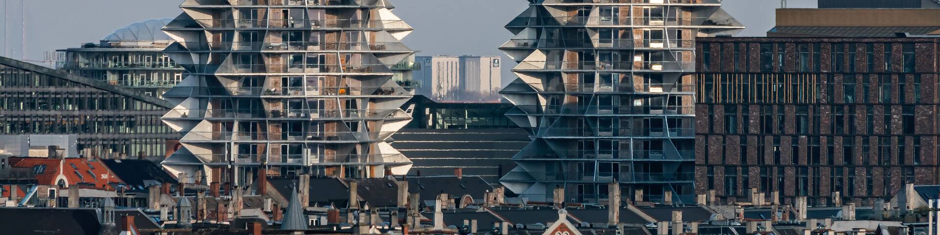 Copenhagen, Denmark A skyline view towards the famous Cactus Towers designed by the BIG architecture firm.