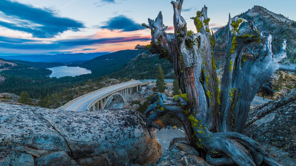 View of Donner Summit Bridge above Donner Lake
